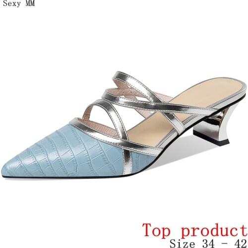 Women Low Med Heels Pumps Med Heel Shoes Woman Party Shoes Kitten Heels Genuine Leather Small Plus Size 34 -40 41 42