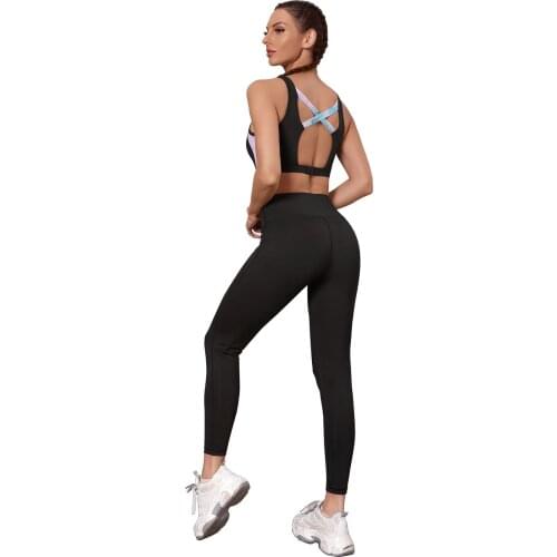 2PCS Backless Women Yoga Sets Workout Sportswear Gym Clothes Fitness Sleeveless Crop Top High Waist Leggings Sports Suits