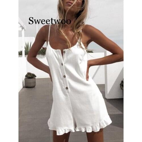 2020 Sexy Sleeveless Button Ruffled Off Shoulder Halter Women Playsuit Women Romper Sexy Playsuit
