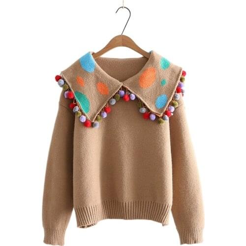 2021 Winter Women Knit Jumpers Warm Thick Sweater Dot Print Full Sleeve Turndown Collar CasualPullover Girl Basic Outwear Tops