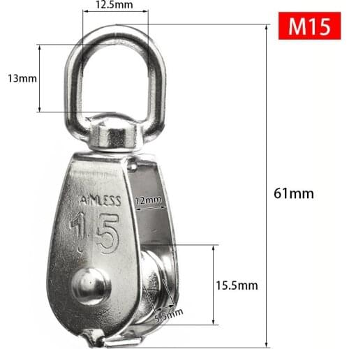 10Pcs 304 stainless steel M15 Pulley Steel Wire Pulley Swivel Hook Single Wheel Swivel Lifting Rope Pulley Block For Wire Rope