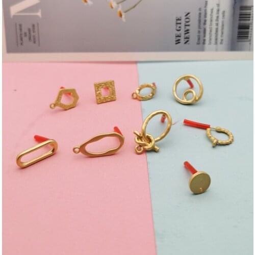 10pcs Gold Tone Metal Hanging Ear Stud Charms Connector Geometric Shape Charm Fit DIY Earring Anti-allergy Jewelry Finding FX478