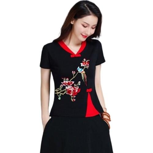 2021 Summer Chinese Traditional Women Clothing Hanfu Top Tang Suit Chinese Blouse Chinese Ancient V Neck Cotton Shirts V1940