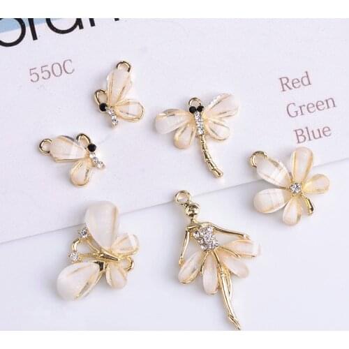 5pcs/lot Alloy Butterfly Dragonfly Rhinestone Pendant Buttons Ornaments Jewelry Earrings Choker Hair bag DIY Jewelry Accessories