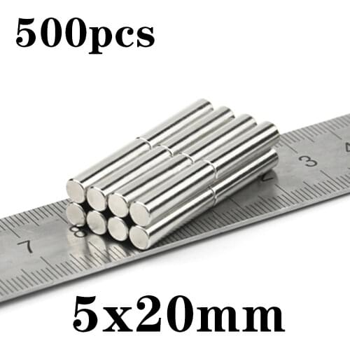 500pcs Neodymium N35 Dia 5mm X 20mm Strong Magnets Tiny Disc NdFeB Rare Earth For Crafts Models Fridge Sticking magnet 5x20mm