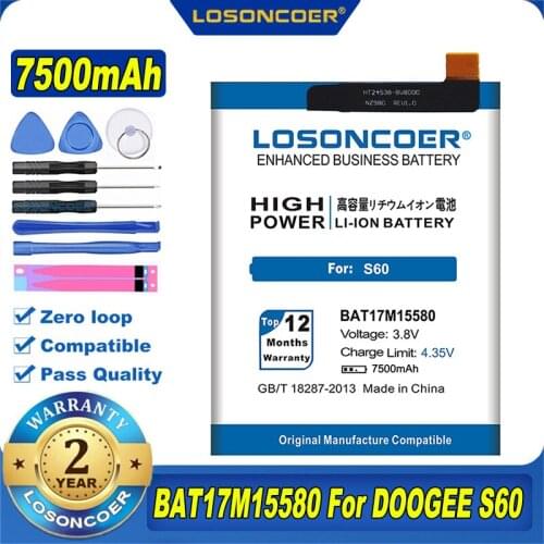 100% Original LOSONCOER 7500mAh BAT173605580 BAT17M15580 BAT17S605580 Battery For DOOGEE S60 / S60 Lite Smart Phone Batteries