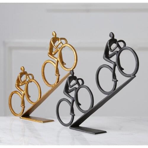 Home Decor Accessories Golden Black Abstract Art Bike Character Statue Ornaments Creative Home Decor Figurine For Living Room
