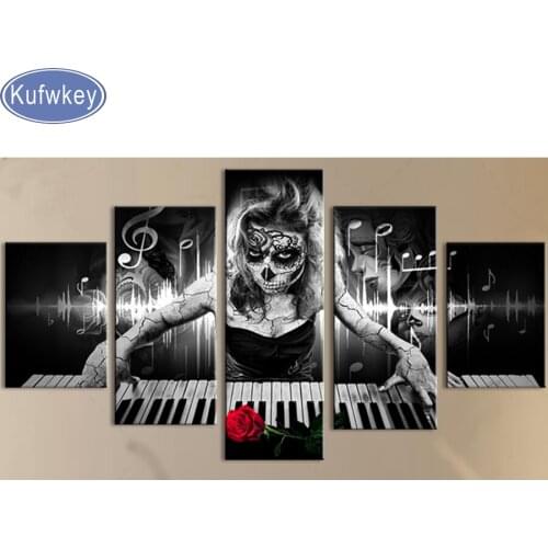 5d diy diamond painting cross stitch skull Playing piano full square drill diamond embroidery rhinestones painting Multi-picture