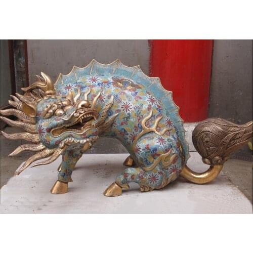 Bi002257 29"China Palace Bronze Copper Cloisonne evil spirits Unicorn Kylin Qi lin Statue
