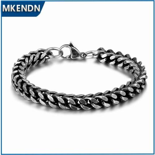 MKENDN Punk Gothic Style Men Simple Stainless Steel Curb Cuban Link Chain Bracelets for Women Unisex Wrist Jewelry Gifts