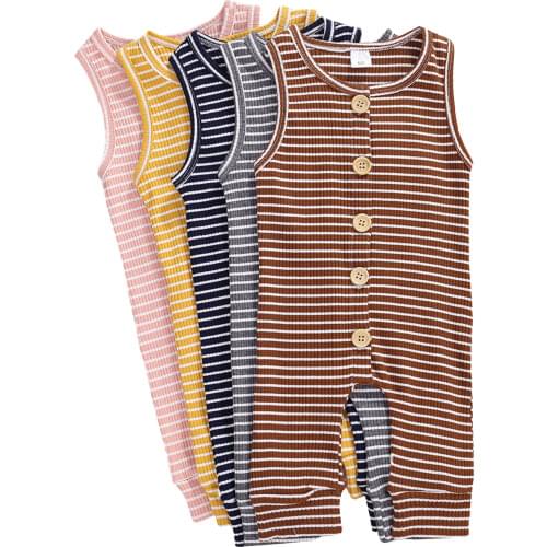 0-12M Toddler Infant Romper Baby Girls Boys Short Sleeve Cotton Jumpsuit Outfit Summer Casual Soft Striped Overalls Clothes