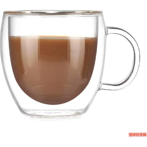 Double-layer glass heat-resistant coffee cup with handle insulated high borosilicate transparent creative water cup Drinkware