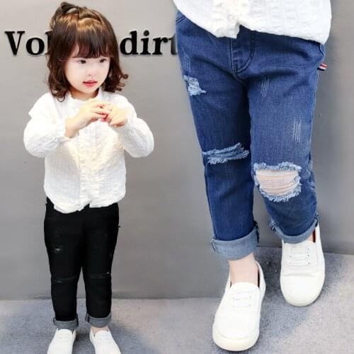 2018 Spring Kids Jeans Boys Girls Fashion Holes Jeans Children Jeans for Boys Casual Denim Pants 2-7Y Toddler High Quality