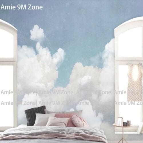 Amie 9M Zone retro light white cloud art decor wall-paper for bedroom mural wallpapers for living room and bed room of grils