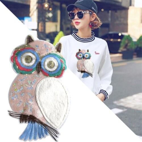 T shirt Women animal patch sequins 30cm owl plush deal with it biker patches for clothing stickers 3d t shirt mens free shipping