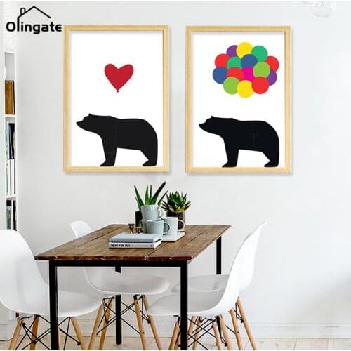 Cute Bear Family Animal Canvas Painting Black White Cartoon Poster Print Nordic Wall Picture Art Nursery Kids Room Home Decor