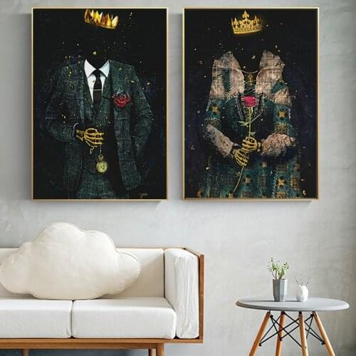 Eternal Royalty SKELETON KING & QUEEN Canvas Painting Wall Art Time Is Money Posters And Prints Skull Picture For Home Decor