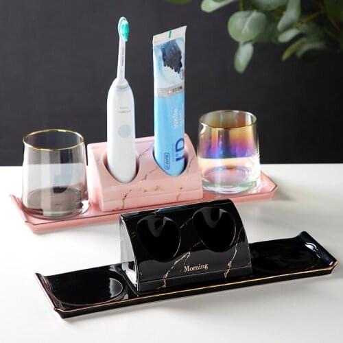 Ceramic Nordic Electric Toothbrush Holder Shelf Household Pendulum Table Mouth Cup Set Toothbrush Base Bathroom Decoration
