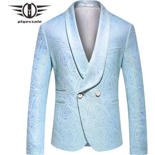 Classsic Wedding Blazer Tuxedo Jacket Beige Sky Blue Prom Blazers Unique Blazer Hombre Casual Stage Clothes For Singers Q650