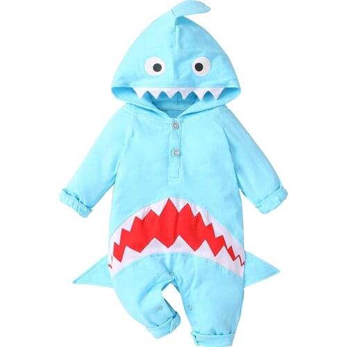 Pudcoco Childrens Romper Newborns Shark Pattern Jumpsuit Pointed Teeth Bigmouth Fin One Piece Suit for Infants 0-12 Months