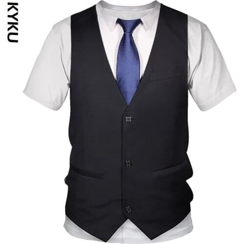 KYKU Fashion Fake Suit T shirt Retro Tuxedo Suit 3D Print Tshirt Summer Casual Tops Tee Short Sleeve Bow Tie 3D T shirts