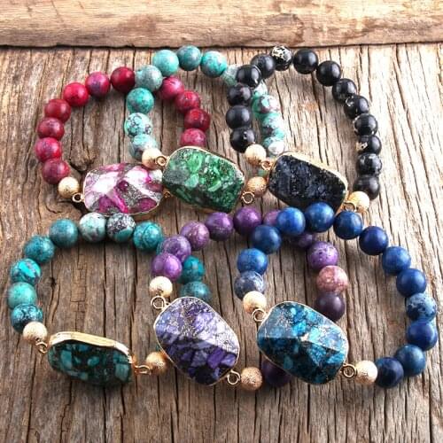 Fashion Bohemian Jewelry 10mm Natural Stones With Semi Precious Stone Beaded Bracelets Women Jewelry Gift DropShip