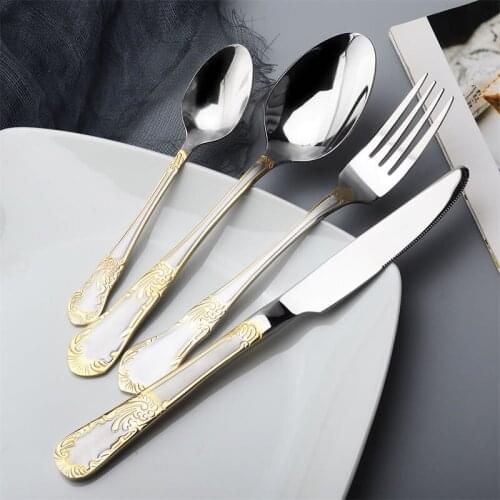 Upspirit 16 Pcs Gold Stainless Steel Tableware Cutlery Set Spoon Knives Forks Dinnerware Flatware Set Silverware Kitchen Kit
