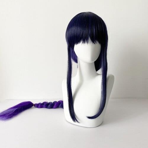 Genshin Impact Baal Cosplay Raiden Shogun Wig 100cm Blue Purple Wig Cosplay Wig Heat Resistant Synthetic Wigs Hair + Wig Cap