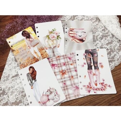 5pcs Autumn warm season theme A6 Loose Leaf Spiral Binder Index Separator Page Dividers For Gillio Diary Book Stationery School