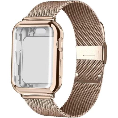 Stainless Steel Meta Loop Band with Case for Apple Watch 40mm 44mm 38mm 42mm Strap Wrist Bracelet for Iwatch Series 5 4 3 2 1