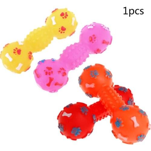 Rubber Barbell Soft Chew Bite Molar Teeth Toys Play Funny Footprint Bone Pet Kitten Dog Puppy Products Interactive Dumbbell
