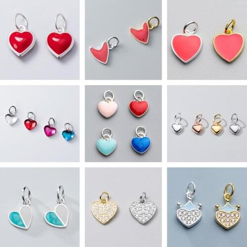 MEETSOFT Romantic 925 Sterling Silver Colorful Heart Zircon Charms of DIY Handmade Jewelry Necklace Bracelet chic Accessory