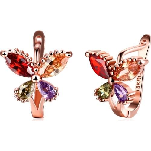 ZEMIOR Four Color Zircon Stud Earrings For Women Personality Rose Gold Butterfly Earrings Fashion Birthday Party Jewelry Earings