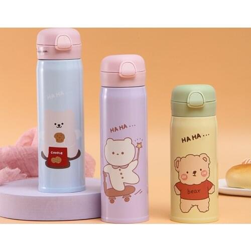 Lovely Cartoon Straw Cup Can Be Used for Hot Water, Coffee and Other Creative Spring Stainless Steel Vacuum Vacuum Cup