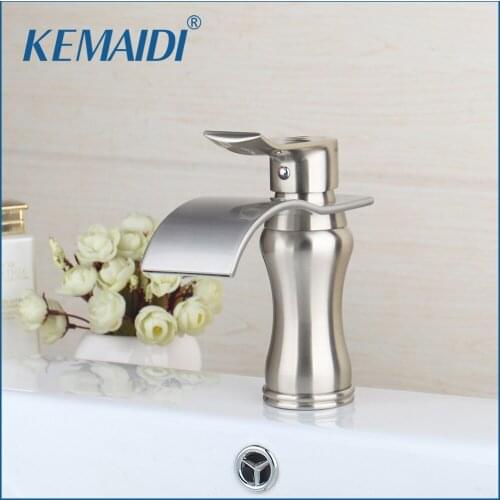 KEMAIDI Basin Sink Faucet Waterfall Bathroom Mixer Nickel Brushed Bathroom Sink Mixer Taps Deck Mounted Single Hand