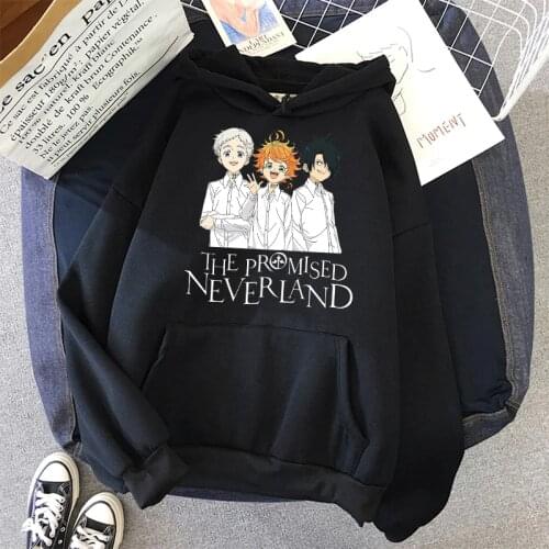 New promised neverland Hoodies Unisex Winter Warm Thickening Fashion Anime Print Long Sleeve Hooded Pullover Loose Sweatshirt