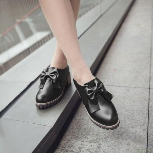 2019 Spring New Korean Harajuku Style College Cute Bowknot Heavy-Bottomed Large Size 32-43 Vintage Sweet Lolita Shoes