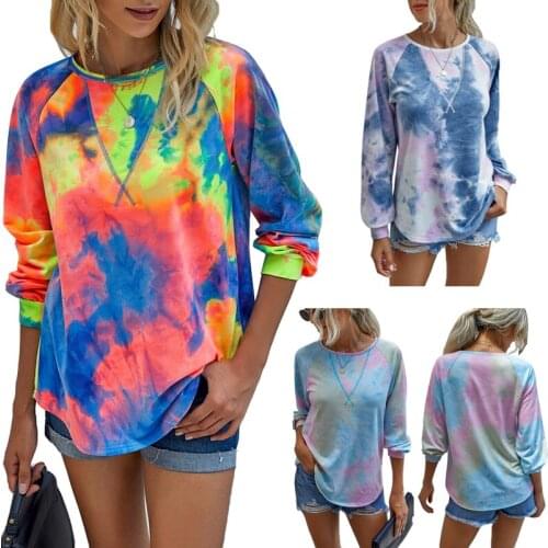 2020 Autumn Tie dye Print Long Sleeve O-neck T-shirt Top Womens Clothes Casual Loose Fashion Korean Style Tee Streetwear Female