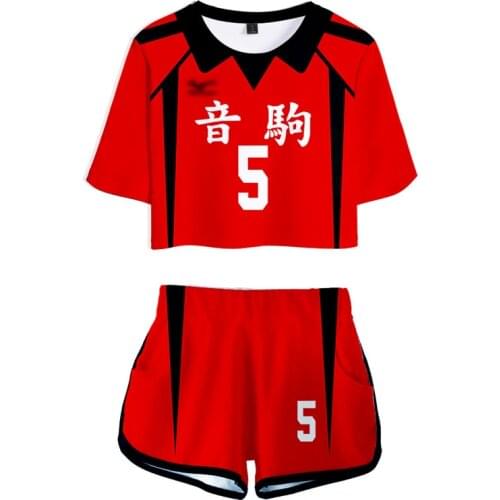 Anime Haikyuu Shirt Nekoma High School Uniform Short Sleeve T shirt Women Kozume Kenma T-shirt Shorts Sets Tees Girls Sportswear