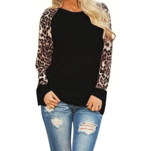 New fashion spring Summer women cotton stitching leopard chiffon long sleeve round collar big size Casual Tees Tops T Shirt 5XL