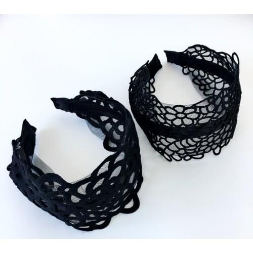 Korea Flowers Hand Made Embroidery Black Retro Hair Accessories Diamond Hair Band Hair Bows Flower Crown Headbands For Women 4
