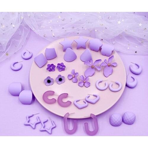 2020 New Design Multiple Purple Geometric Earrings for Women Girl Resin Arcylic Statement Drop Earrings Party Holiday Jewelry