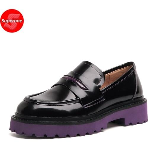Superone Real Leather Women Flats Shoes Fashion Round Toe Platform Spring Shoes Woman Casual Daily Office Footwear Size 34-39
