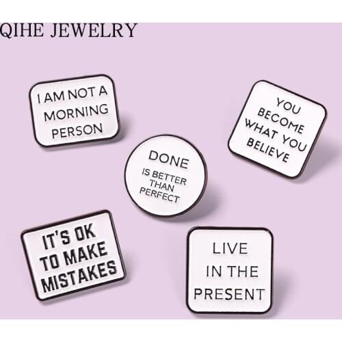 Funny Novel Quotes Enamel Pins Motivational Copywriting Brooches Bag Clothes Geometry Badge Lapel Pin Jewelry Gift for Friends