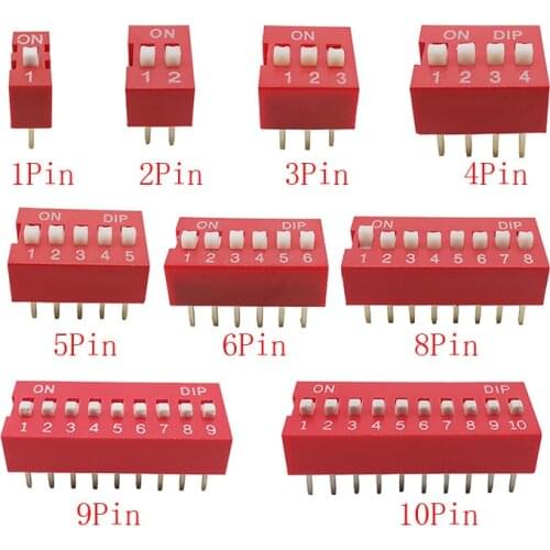 10Pcs Slide Type Switch Module 1 2 3 4 5 6 8 10 Bit 2.54mm Position Way DIP Red Pitch Toggle Switch Snap Switch Dial Switch
