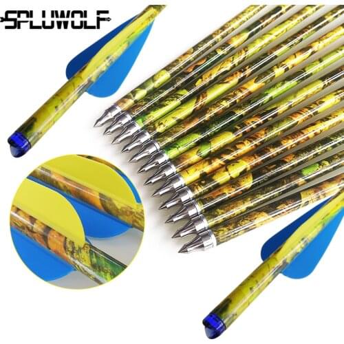 12PCS New Camouflage Shaft Archery Carbon Arrows 2 Bule 1 Yelow Feather арбалет охотничий Bolts for Crossbow