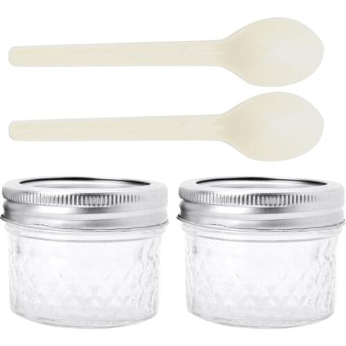 2Pcs 120ml Wide Mouth Mason Jars with Lids Bands and Spoons Glass Storage Small Jars for Jam Honey Shower Favors Baby Foods Jar