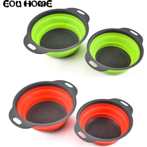 2Pcs/Set Foldable Silicone Storage Baskets kitchen Sieve Vegetable Wash Colanders Basket Kitchen Strainer Tool Fruit Wash Basket