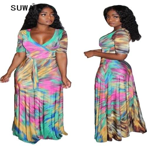 2020 New Style Fashion Elegant Women Sexy Boat Neck Glitter Deep V Neck Print Party Dress Formal Long Dress Sexy Clubwear