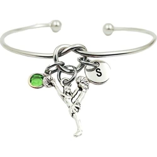 Cheerleaders Creative Initial Letter Monogram Birthstone Adjustable Bracelet Fashion Jewelry Women Gift Accessories Pendant